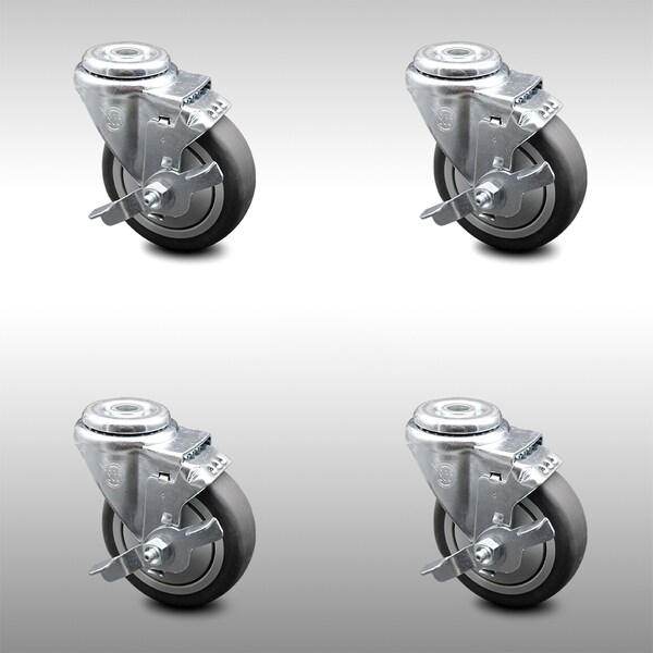 Service Caster 4 Inch SS Thermoplastic Rubber Wheel Swivel Bolt Hole Caster Set with Brake SCC SCC-SSBH20S414-TPRB-TLB-4 - main